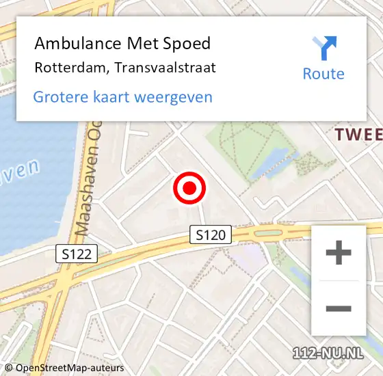 Locatie op kaart van de 112 melding: Ambulance Met Spoed Naar Rotterdam, Transvaalstraat op 22 april 2024 18:06
