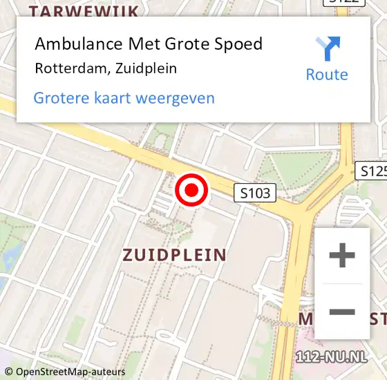 Locatie op kaart van de 112 melding: Ambulance Met Grote Spoed Naar Rotterdam, Zuidplein op 22 april 2024 18:13