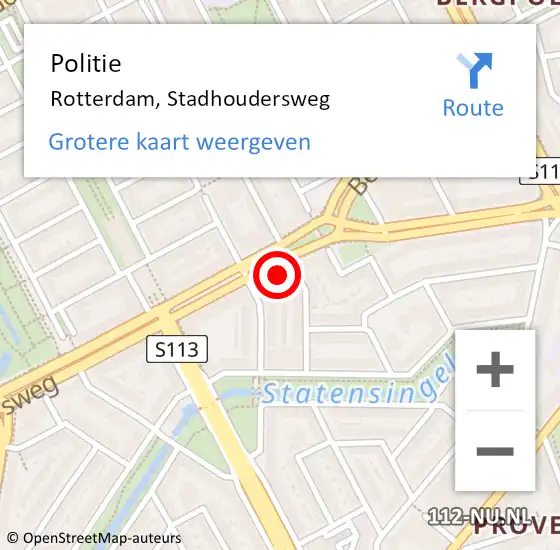 Locatie op kaart van de 112 melding: Politie Rotterdam, Stadhoudersweg op 22 april 2024 18:13