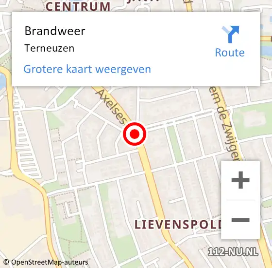 Locatie op kaart van de 112 melding: Brandweer Terneuzen op 22 april 2024 18:25