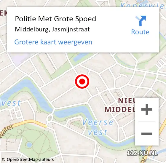 Locatie op kaart van de 112 melding: Politie Met Grote Spoed Naar Middelburg, Jasmijnstraat op 22 april 2024 18:28