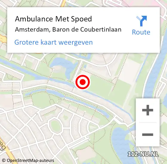 Locatie op kaart van de 112 melding: Ambulance Met Spoed Naar Amsterdam, Baron de Coubertinlaan op 22 april 2024 18:50