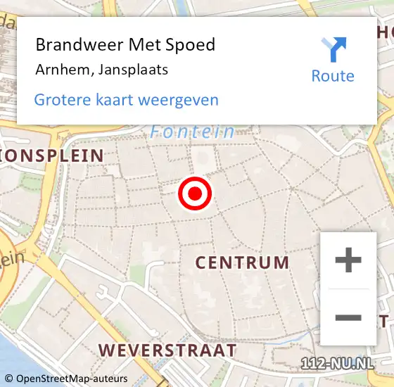 Locatie op kaart van de 112 melding: Brandweer Met Spoed Naar Arnhem, Jansplaats op 22 april 2024 18:53