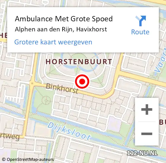 Locatie op kaart van de 112 melding: Ambulance Met Grote Spoed Naar Alphen aan den Rijn, Havixhorst op 22 april 2024 18:59