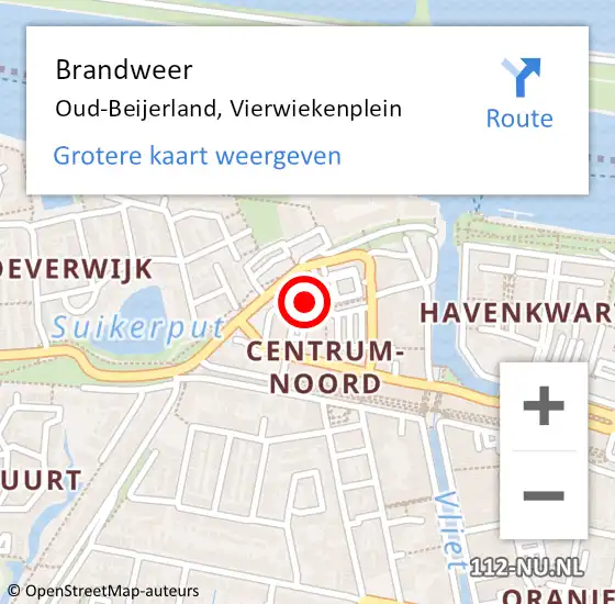 Locatie op kaart van de 112 melding: Brandweer Oud-Beijerland, Vierwiekenplein op 22 april 2024 19:12
