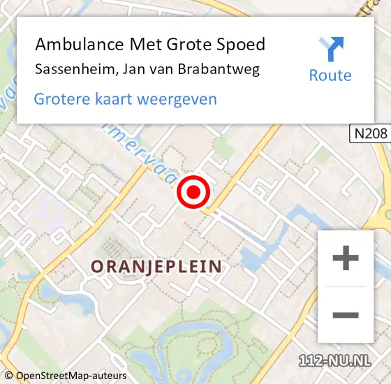 Locatie op kaart van de 112 melding: Ambulance Met Grote Spoed Naar Sassenheim, Jan van Brabantweg op 22 april 2024 19:14