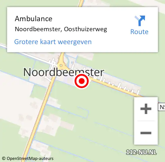 Locatie op kaart van de 112 melding: Ambulance Noordbeemster, Oosthuizerweg op 22 april 2024 19:17