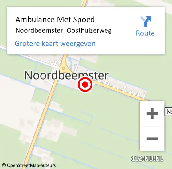 Locatie op kaart van de 112 melding: Ambulance Met Spoed Naar Noordbeemster, Oosthuizerweg op 22 april 2024 19:17