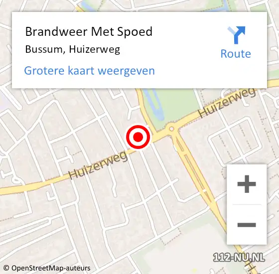 Locatie op kaart van de 112 melding: Brandweer Met Spoed Naar Bussum, Huizerweg op 22 april 2024 19:21