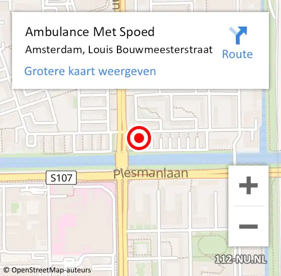 Locatie op kaart van de 112 melding: Ambulance Met Spoed Naar Amsterdam, Louis Bouwmeesterstraat op 22 april 2024 19:21