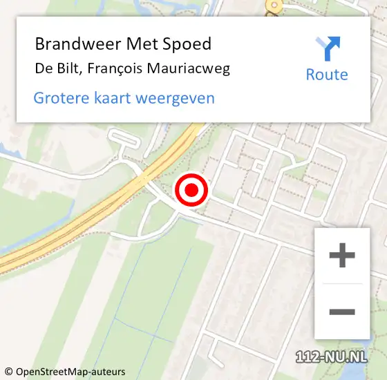Locatie op kaart van de 112 melding: Brandweer Met Spoed Naar De Bilt, François Mauriacweg op 22 april 2024 19:34