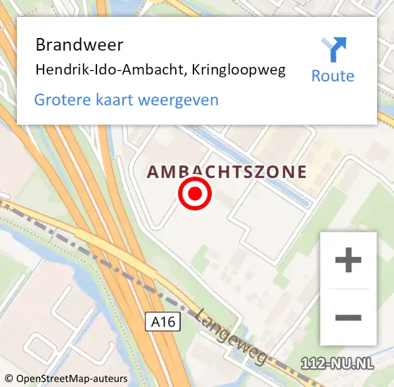 Locatie op kaart van de 112 melding: Brandweer Hendrik-Ido-Ambacht, Kringloopweg op 22 april 2024 19:37