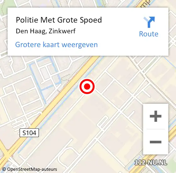 Locatie op kaart van de 112 melding: Politie Met Grote Spoed Naar Den Haag, Zinkwerf op 22 april 2024 19:38