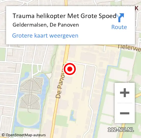 Locatie op kaart van de 112 melding: Trauma helikopter Met Grote Spoed Naar Geldermalsen, De Panoven op 22 april 2024 19:46