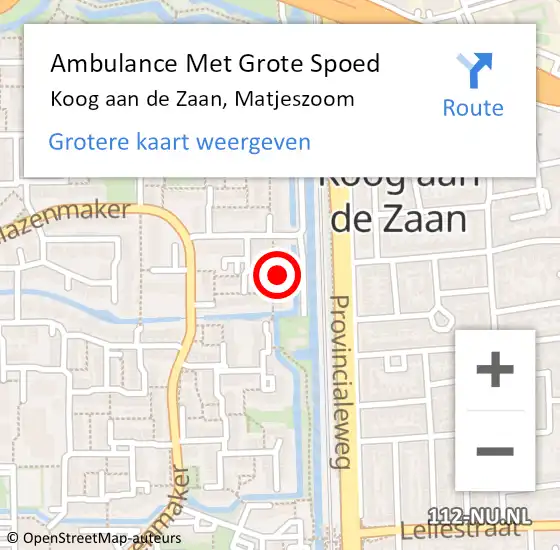 Locatie op kaart van de 112 melding: Ambulance Met Grote Spoed Naar Koog aan de Zaan, Matjeszoom op 22 april 2024 19:49