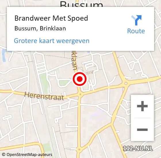 Locatie op kaart van de 112 melding: Brandweer Met Spoed Naar Bussum, Brinklaan op 22 april 2024 20:05