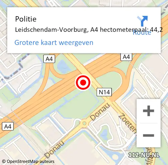 Locatie op kaart van de 112 melding: Politie Leidschendam-Voorburg, A4 hectometerpaal: 44,2 op 22 april 2024 20:20