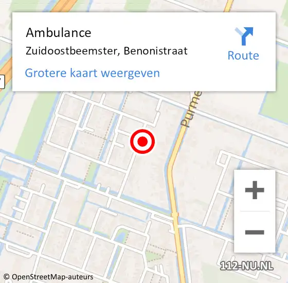 Locatie op kaart van de 112 melding: Ambulance Zuidoostbeemster, Benonistraat op 22 april 2024 20:38