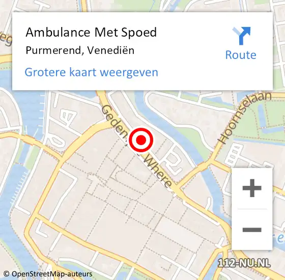 Locatie op kaart van de 112 melding: Ambulance Met Spoed Naar Purmerend, Venediën op 22 april 2024 21:04