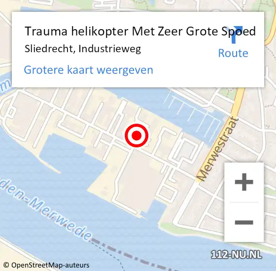 Locatie op kaart van de 112 melding: Trauma helikopter Met Zeer Grote Spoed Naar Sliedrecht, Industrieweg op 22 april 2024 21:10