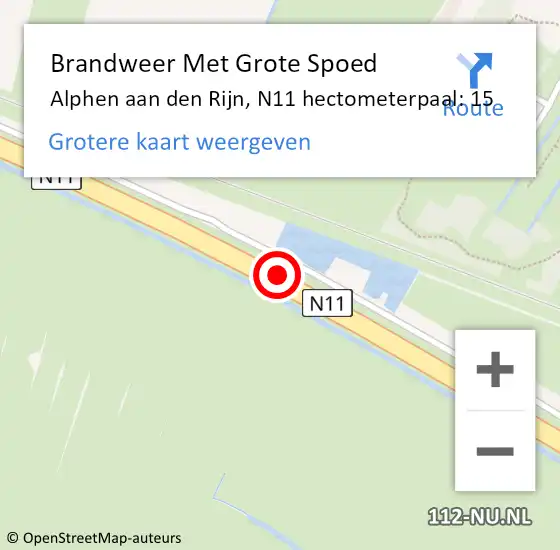 Locatie op kaart van de 112 melding: Brandweer Met Grote Spoed Naar Alphen aan den Rijn, N11 hectometerpaal: 15 op 22 april 2024 22:04