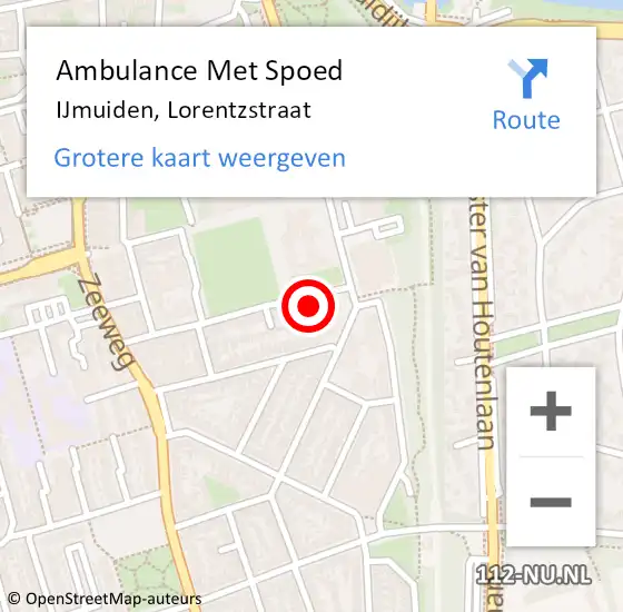 Locatie op kaart van de 112 melding: Ambulance Met Spoed Naar IJmuiden, Lorentzstraat op 22 april 2024 22:13