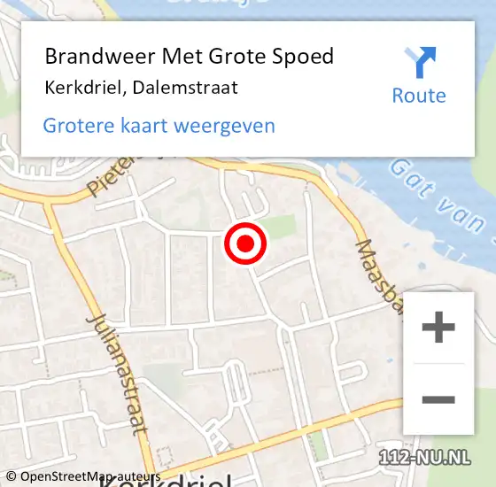 Locatie op kaart van de 112 melding: Brandweer Met Grote Spoed Naar Kerkdriel, Dalemstraat op 22 april 2024 22:19