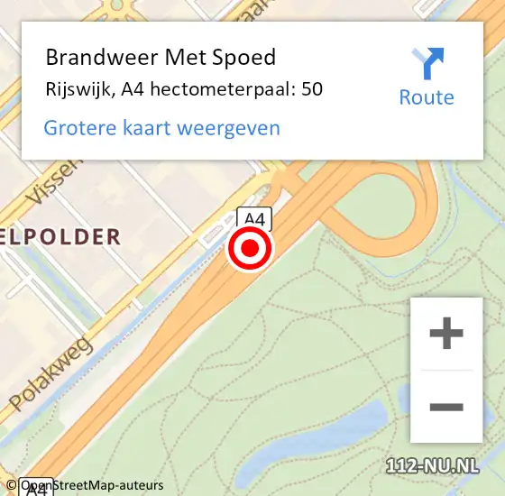 Locatie op kaart van de 112 melding: Brandweer Met Spoed Naar Rijswijk, A4 hectometerpaal: 50 op 22 april 2024 22:26