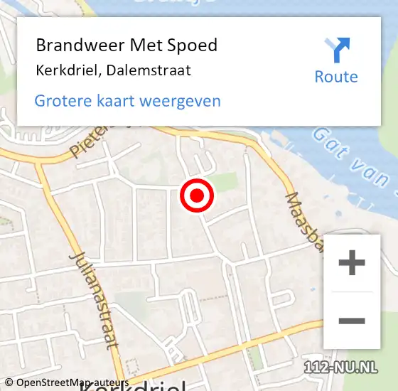 Locatie op kaart van de 112 melding: Brandweer Met Spoed Naar Kerkdriel, Dalemstraat op 22 april 2024 22:37