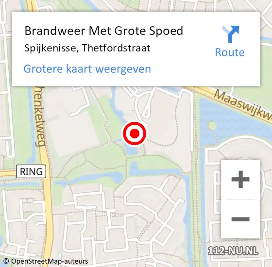 Locatie op kaart van de 112 melding: Brandweer Met Grote Spoed Naar Spijkenisse, Thetfordstraat op 22 april 2024 23:53