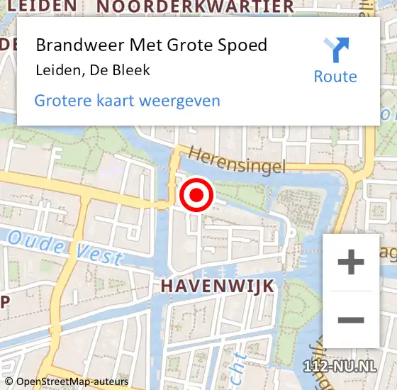 Locatie op kaart van de 112 melding: Brandweer Met Grote Spoed Naar Leiden, De Bleek op 23 april 2024 00:11