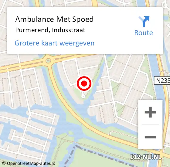 Locatie op kaart van de 112 melding: Ambulance Met Spoed Naar Purmerend, Indusstraat op 23 april 2024 00:27