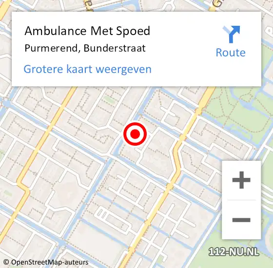 Locatie op kaart van de 112 melding: Ambulance Met Spoed Naar Purmerend, Bunderstraat op 23 april 2024 02:00