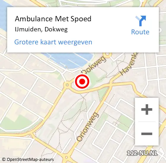 Locatie op kaart van de 112 melding: Ambulance Met Spoed Naar IJmuiden, Dokweg op 23 april 2024 02:38