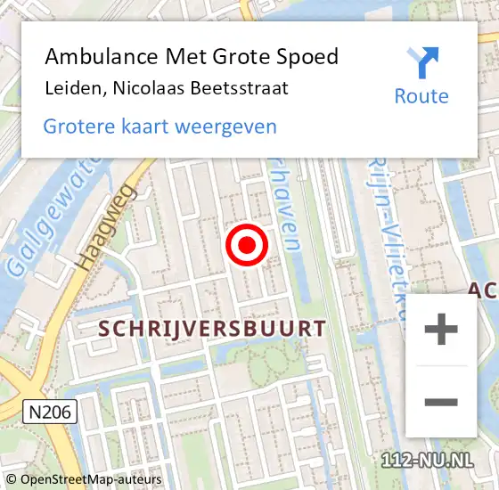 Locatie op kaart van de 112 melding: Ambulance Met Grote Spoed Naar Leiden, Nicolaas Beetsstraat op 23 april 2024 03:35
