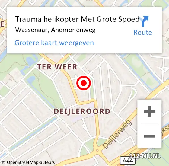 Locatie op kaart van de 112 melding: Trauma helikopter Met Grote Spoed Naar Wassenaar, Anemonenweg op 23 april 2024 04:26