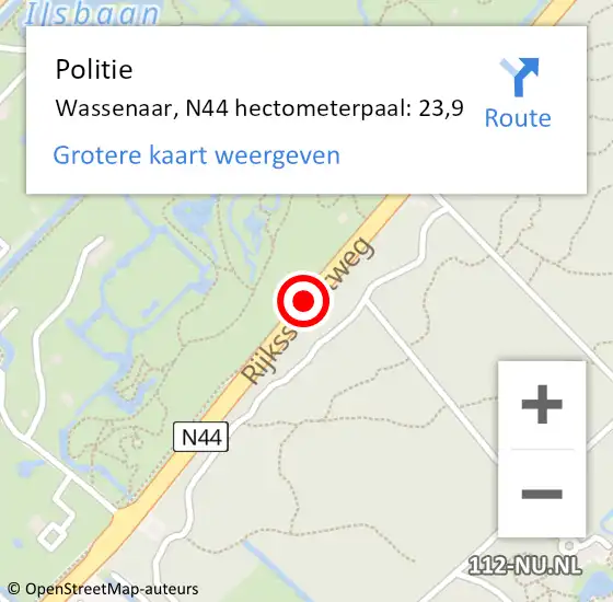 Locatie op kaart van de 112 melding: Politie Wassenaar, N44 hectometerpaal: 23,9 op 23 april 2024 04:52