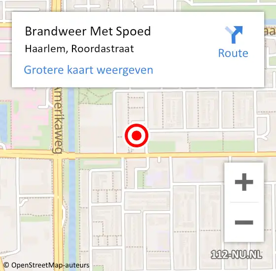 Locatie op kaart van de 112 melding: Brandweer Met Spoed Naar Haarlem, Roordastraat op 23 april 2024 06:11