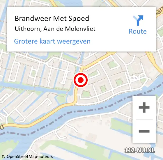 Locatie op kaart van de 112 melding: Brandweer Met Spoed Naar Uithoorn, Aan de Molenvliet op 23 april 2024 06:19