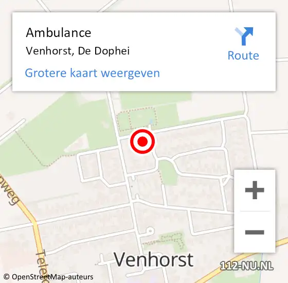 Locatie op kaart van de 112 melding: Ambulance Venhorst, De Dophei op 3 oktober 2014 12:12