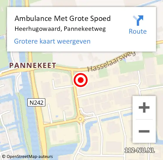 Locatie op kaart van de 112 melding: Ambulance Met Grote Spoed Naar Heerhugowaard, Pannekeetweg op 23 april 2024 06:42