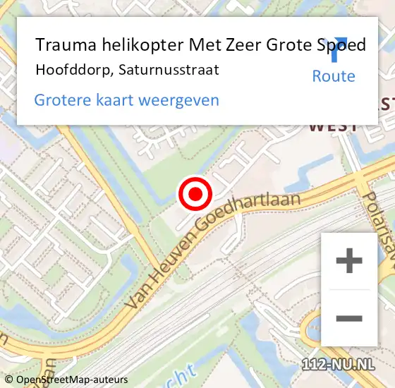 Locatie op kaart van de 112 melding: Trauma helikopter Met Zeer Grote Spoed Naar Hoofddorp, Saturnusstraat op 23 april 2024 06:49