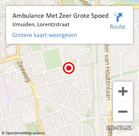 Locatie op kaart van de 112 melding: Ambulance Met Zeer Grote Spoed Naar IJmuiden, Lorentzstraat op 23 april 2024 07:04