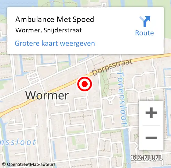 Locatie op kaart van de 112 melding: Ambulance Met Spoed Naar Wormer, Snijderstraat op 23 april 2024 07:31