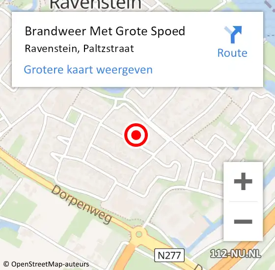Locatie op kaart van de 112 melding: Brandweer Met Grote Spoed Naar Ravenstein, Paltzstraat op 23 april 2024 07:39