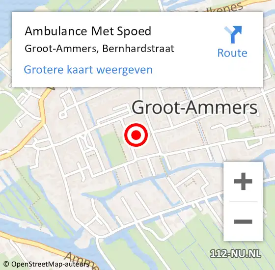 Locatie op kaart van de 112 melding: Ambulance Met Spoed Naar Groot-Ammers, Bernhardstraat op 23 april 2024 07:41