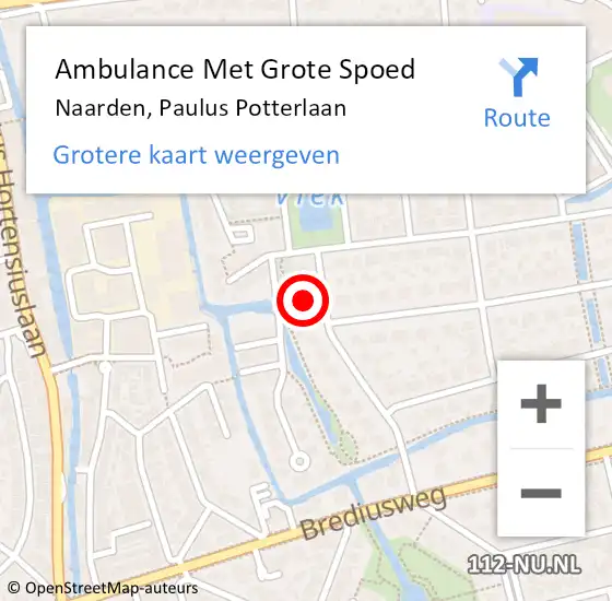 Locatie op kaart van de 112 melding: Ambulance Met Grote Spoed Naar Naarden, Paulus Potterlaan op 3 oktober 2014 12:16