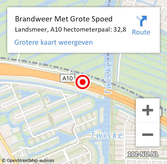 Locatie op kaart van de 112 melding: Brandweer Met Grote Spoed Naar Landsmeer, A10 hectometerpaal: 32,8 op 23 april 2024 07:52