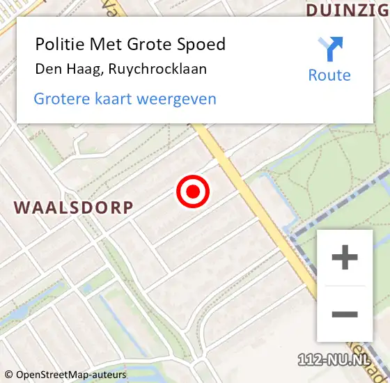 Locatie op kaart van de 112 melding: Politie Met Grote Spoed Naar Den Haag, Ruychrocklaan op 23 april 2024 08:16