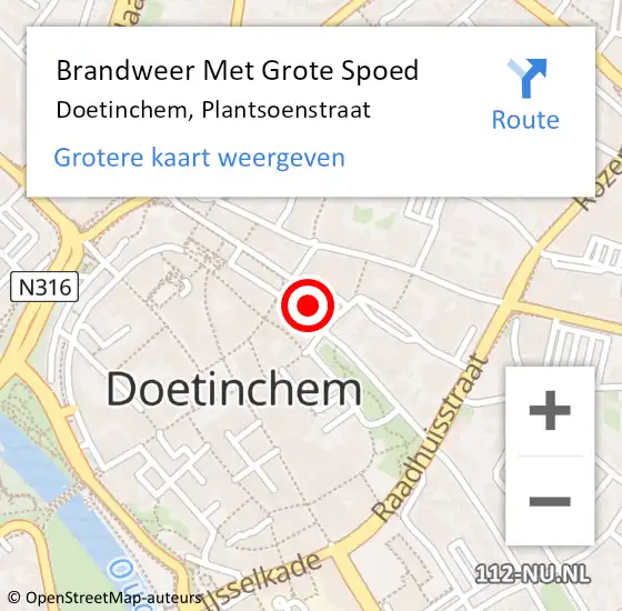 Locatie op kaart van de 112 melding: Brandweer Met Grote Spoed Naar Doetinchem, Plantsoenstraat op 23 april 2024 08:25